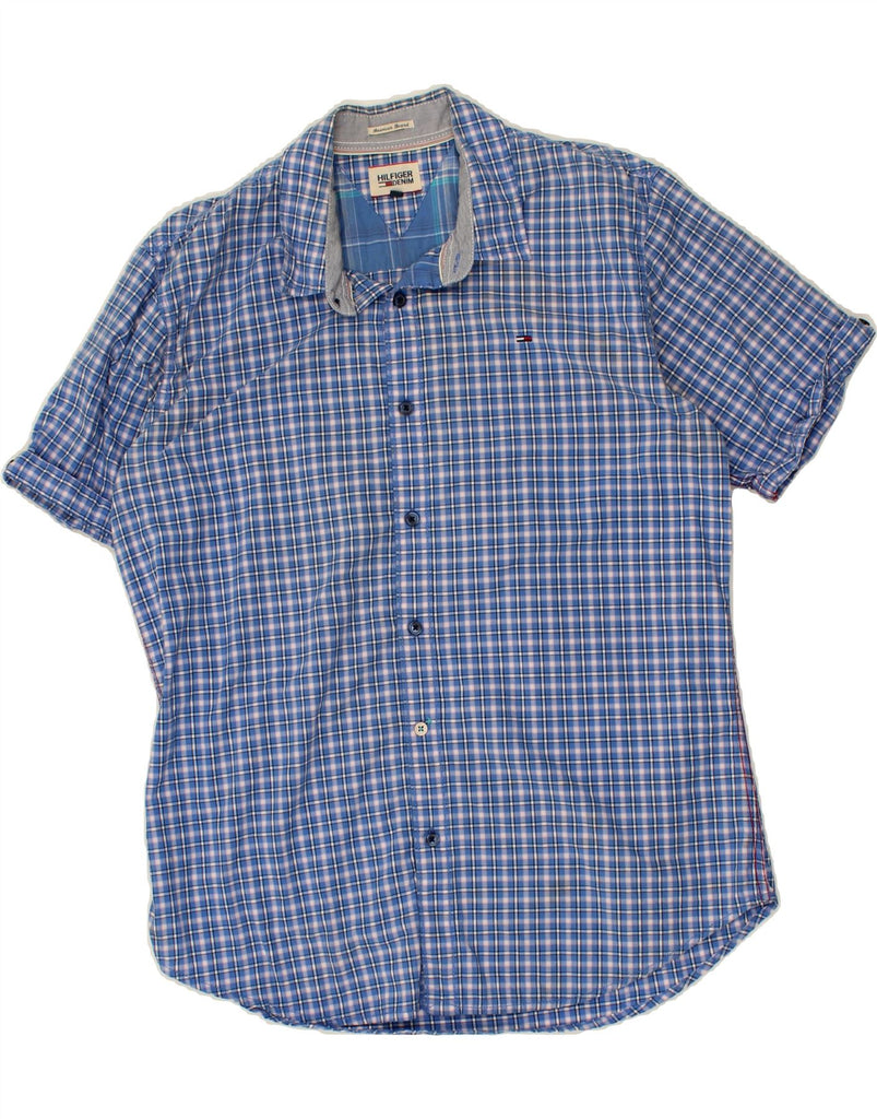 TOMMY HILFIGER Mens Short Sleeve Shirt XL Blue Check Cotton Vintage Tommy Hilfiger and Second-Hand Tommy Hilfiger from Messina Hembry 