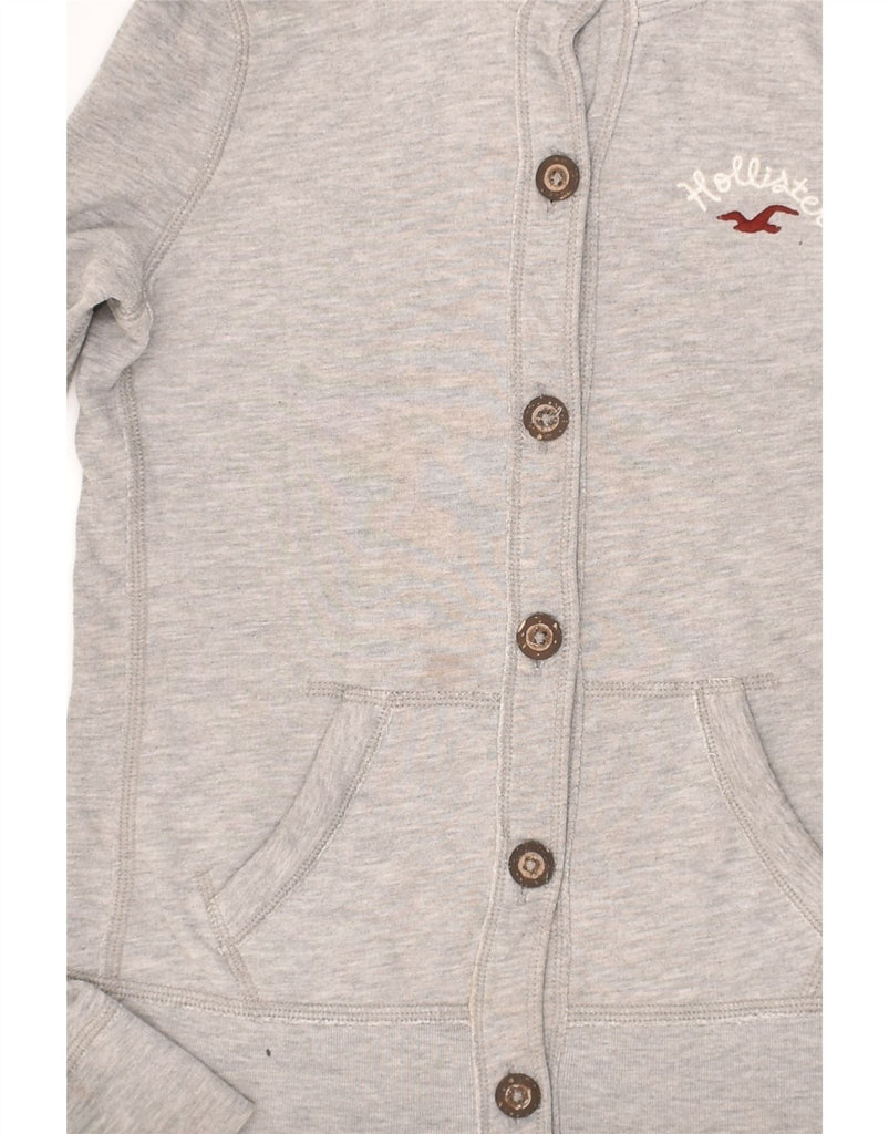 HOLLISTER Womens Graphic Hooded Bomber Jacket UK 12 Medium Grey Cotton | Vintage Hollister | Thrift | Second-Hand Hollister | Used Clothing | Messina Hembry 