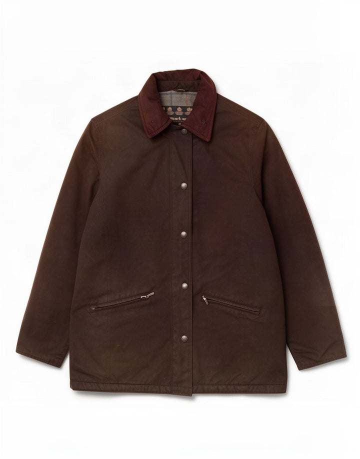 Barbour Womens Waxed Cotton Jacket UK 14 Large Brown Polyester
