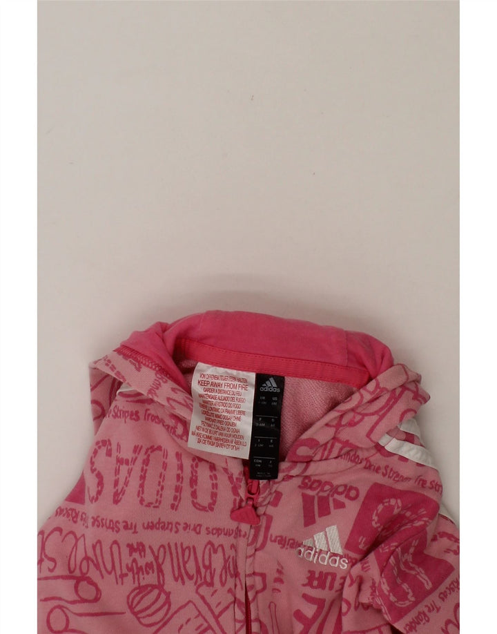 ADIDAS Baby Girls Graphic Zip Hoodie Sweater 3-6 Months Pink Cotton Vintage Adidas and Second-Hand Adidas from Messina Hembry 
