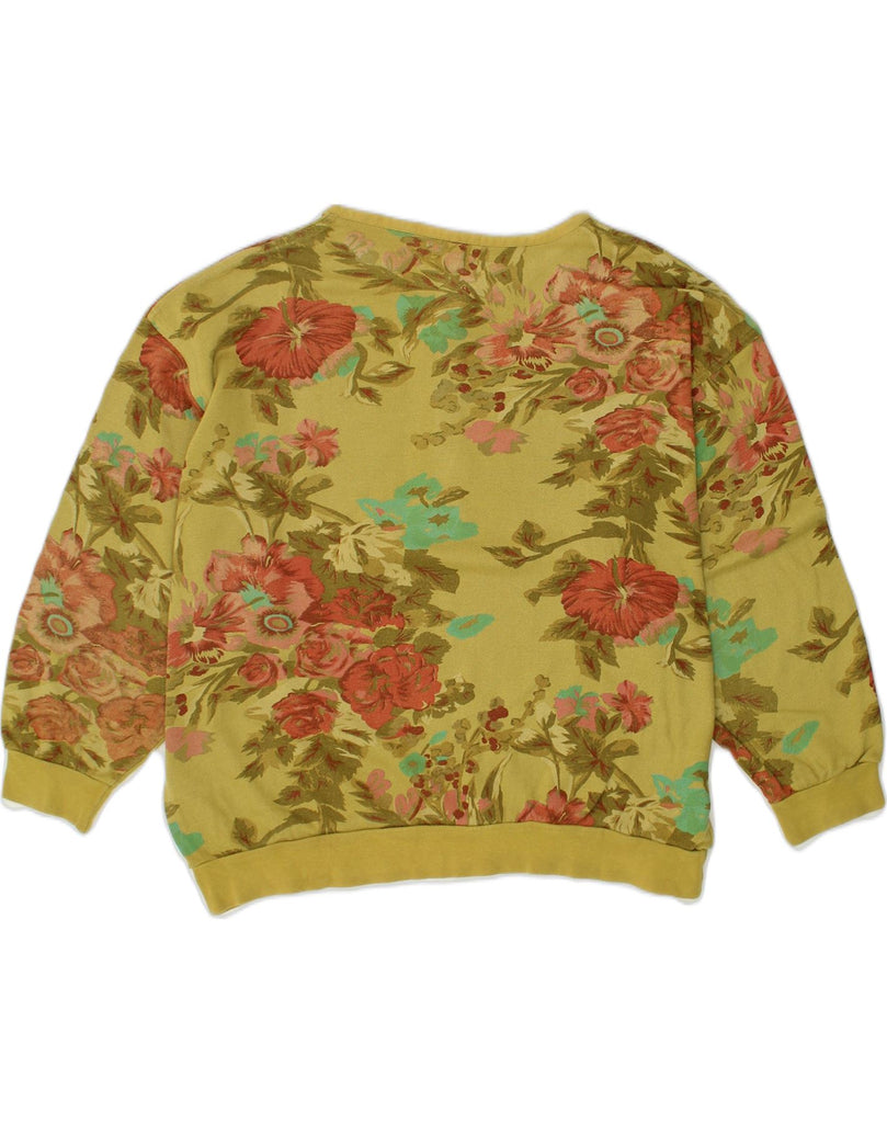 VINTAGE Womens Button Neck Sweatshirt Jumper UK 20 2XL Khaki Floral Cotton | Vintage Vintage | Thrift | Second-Hand Vintage | Used Clothing | Messina Hembry 