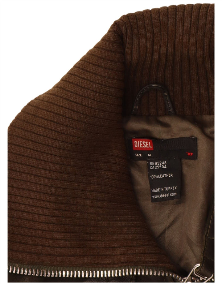 Diesel Womens Bomber Leather Jacket UK 12 Medium Brown Leather