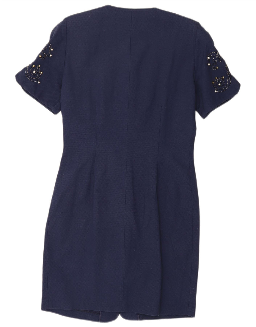 Vintage Womens Regular Sheath Dress UK 14 Medium Navy Blue Cotton