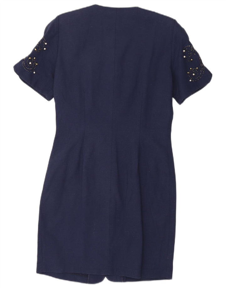Vintage Womens Regular Sheath Dress UK 14 Medium Navy Blue Cotton
