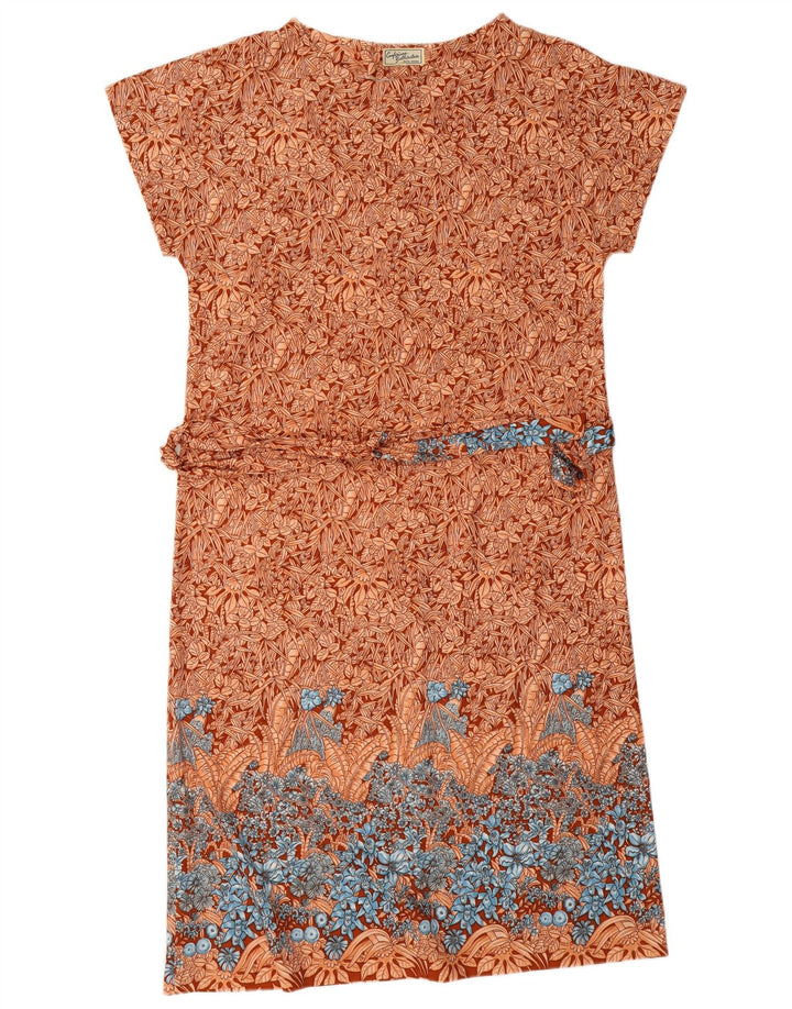 Vintage Womens Shift Dress UK 16 Large Brown Floral