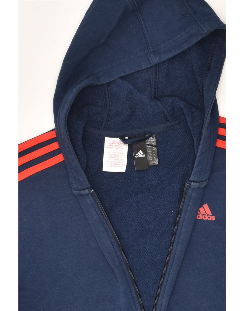 ADIDAS Boys Zip Hoodie Sweater 11-12 Years Navy Blue Cotton | Vintage Adidas | Thrift | Second-Hand Adidas | Used Clothing | Messina Hembry 