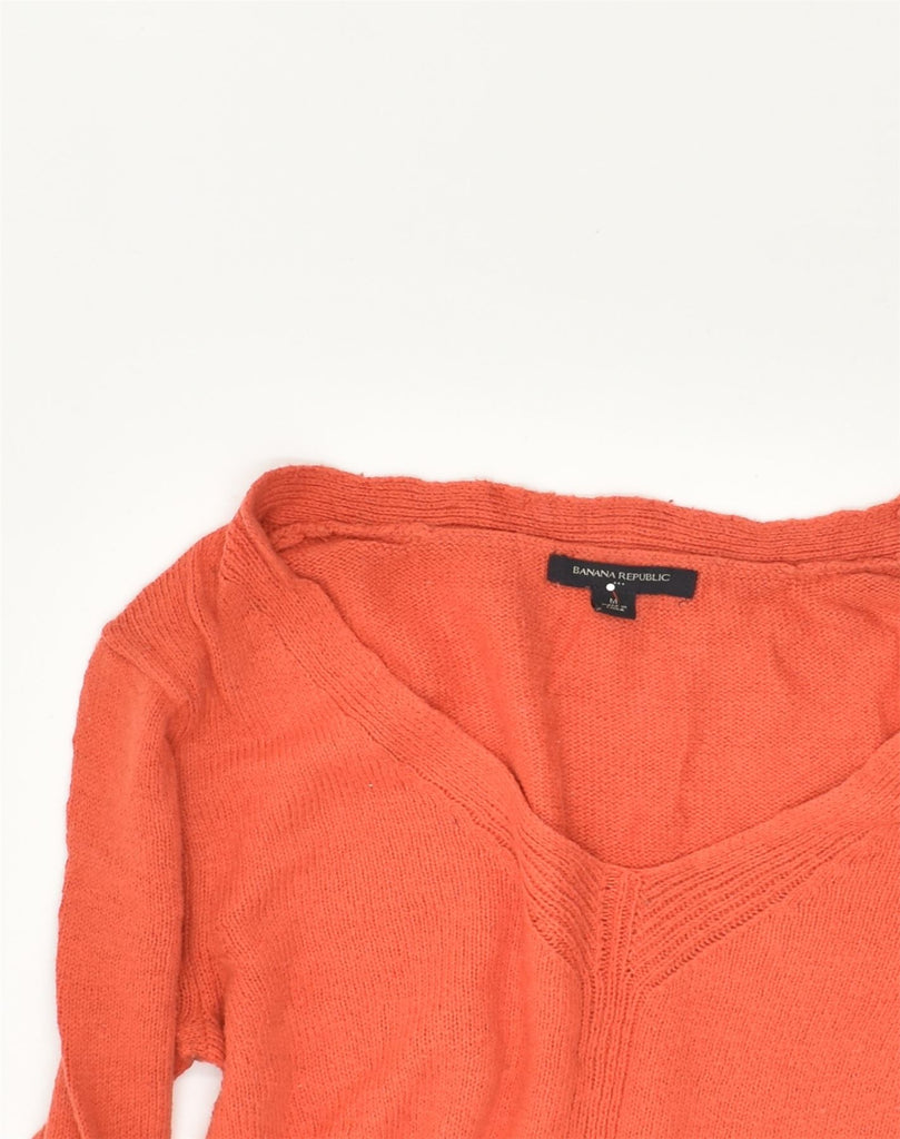 BANANA REPUBLIC Womens V-Neck Jumper Sweater UK 12 Medium Orange Cotton | Vintage Banana Republic | Thrift | Second-Hand Banana Republic | Used Clothing | Messina Hembry 