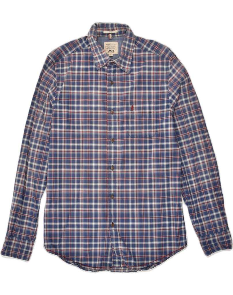 MARLBORO CLASSICS Mens Fitted Shirt Large Blue Check Cotton | Vintage Marlboro Classics | Thrift | Second-Hand Marlboro Classics | Used Clothing | Messina Hembry 