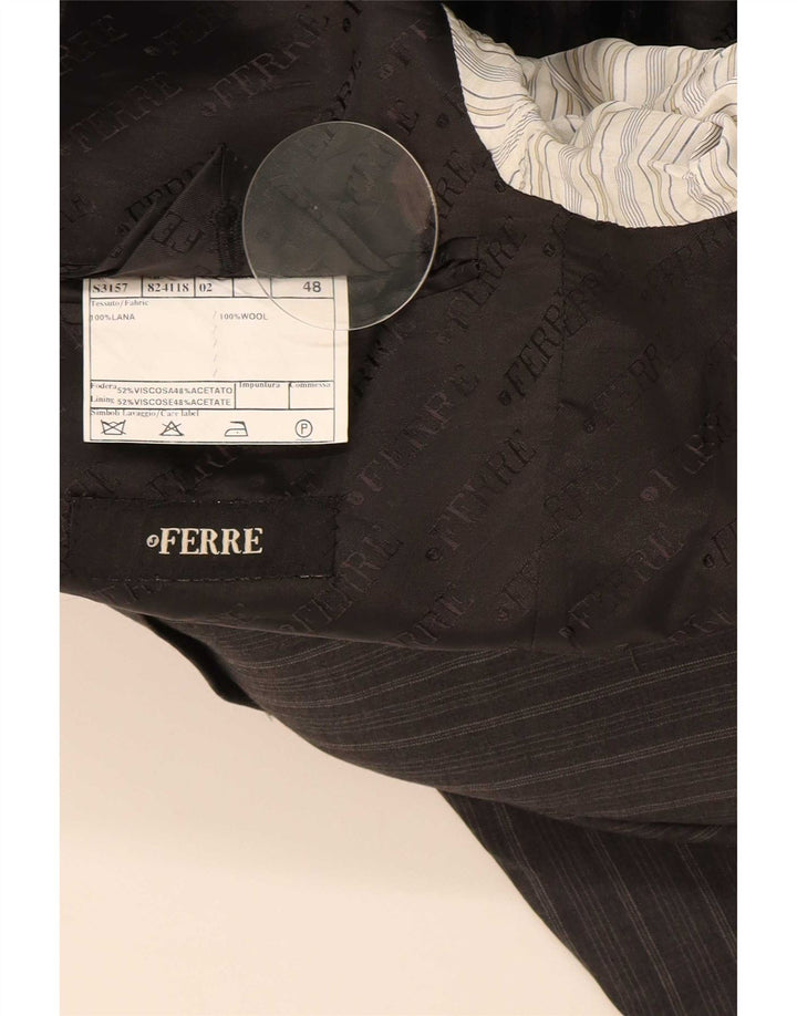 Ferre Mens 3 Button Blazer Jacket IT 48 Medium Grey Pinstripe Viscose
