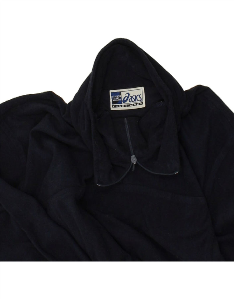 ASICS Mens Zip Neck Fleece Jumper Small Navy Blue Polyester Vintage Asics and Second-Hand Asics from Messina Hembry 