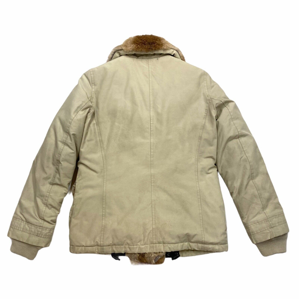 Woolrich Women's Snap Fastening Fur Trim Padded Jacket | Vintage Designer Beige | Vintage Messina Hembry | Thrift | Second-Hand Messina Hembry | Used Clothing | Messina Hembry 