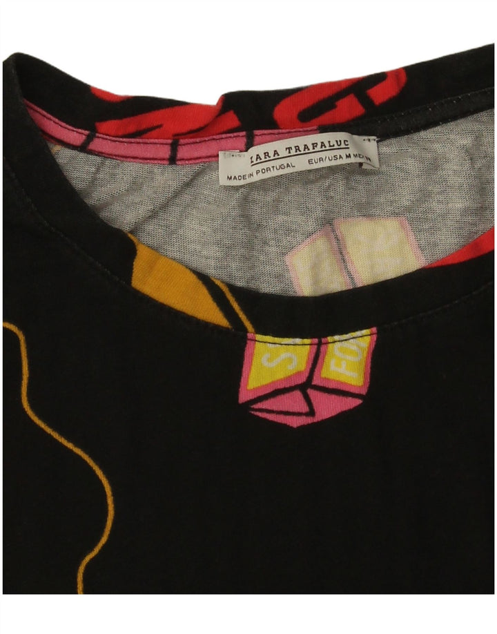 Zara Womens Crop Oversized Graphic T-Shirt Top UK 14 Medium Black