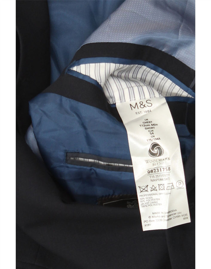 Marks & Spencer Mens Short 2 Button Blazer Jacket UK 44 XL Navy Blue Wool