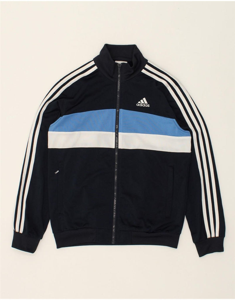 ADIDAS Boys Tracksuit Top Jacket 11-12 Years Navy Blue Striped Polyester | Vintage Adidas | Thrift | Second-Hand Adidas | Used Clothing | Messina Hembry 