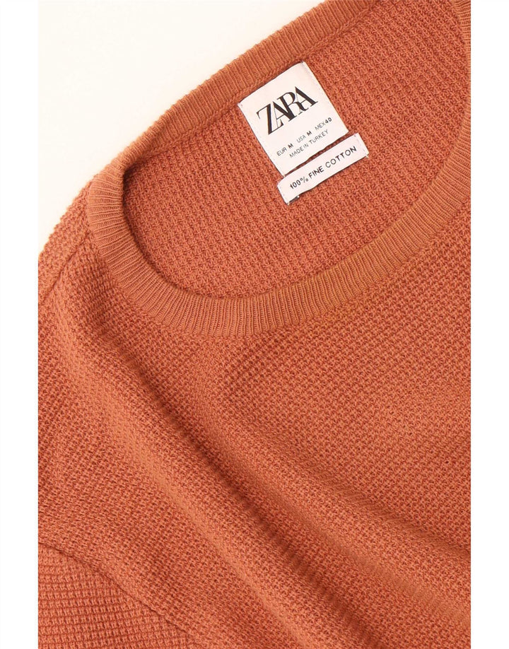 Zara Mens Crew Neck Jumper Sweater Medium Orange Cotton