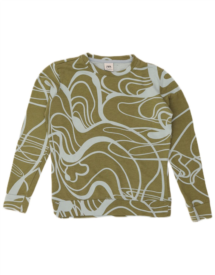 Zara Womens Abstract Pattern Oversized Sweatshirt Jumper UK 10 Small Khaki