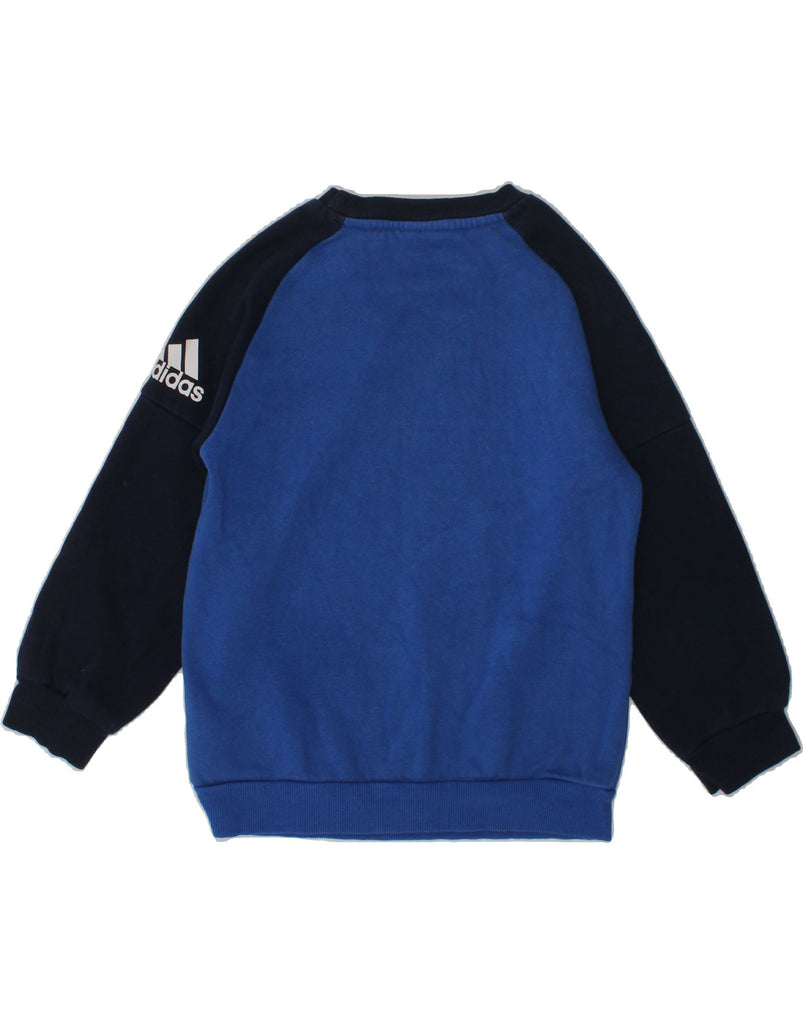 ADIDAS Boys Graphic Sweatshirt Jumper 2-3 Years Blue Colourblock Cotton | Vintage Adidas | Thrift | Second-Hand Adidas | Used Clothing | Messina Hembry 