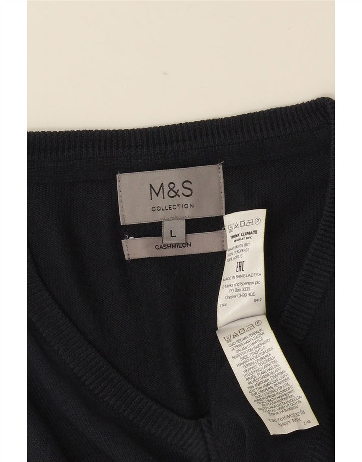 MARKS & SPENCER Mens V-Neck Jumper Sweater Large Navy Blue Acrylic