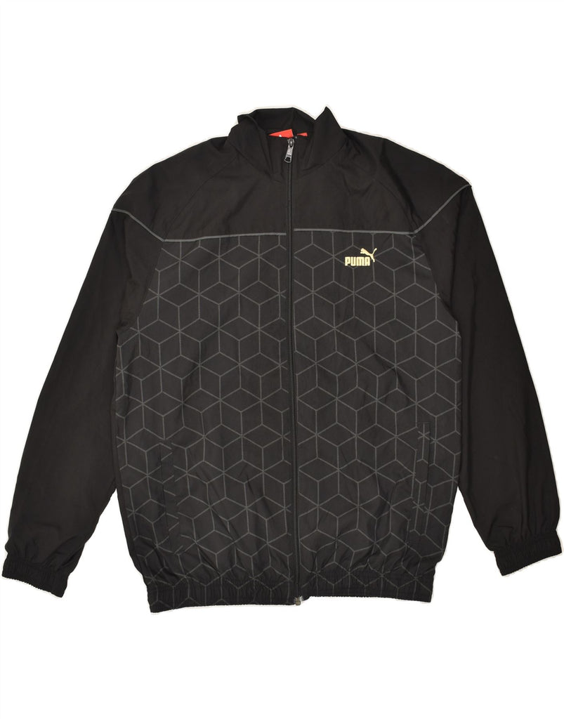 PUMA Boys Graphic Bomber Jacket 15-16 Years 2XL Black Geometric Polyester | Vintage Puma | Thrift | Second-Hand Puma | Used Clothing | Messina Hembry 