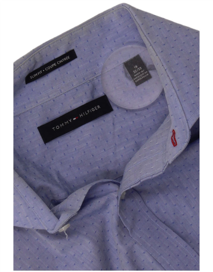 Tommy Hilfiger Mens Slim Fit Shirt Size 16 Large Blue Geometric