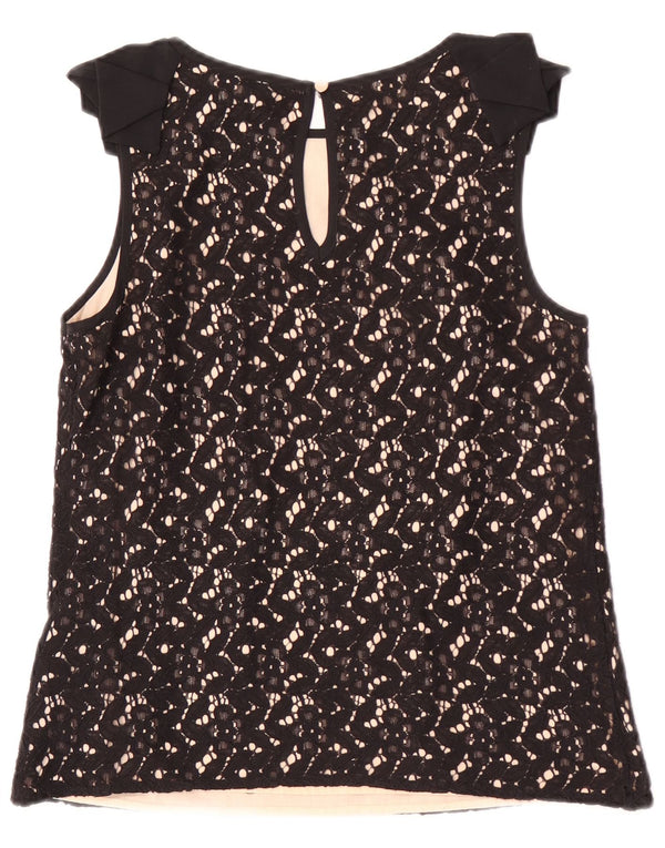 Oasis Womens Sleeveless Lace Blouse Top UK 10 Small Black Floral Cotton