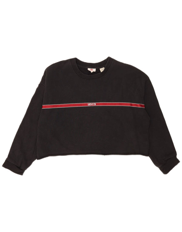 Levi's Womens Crop Oversized Sweatshirt Jumper UK 16 Large Grey Striped