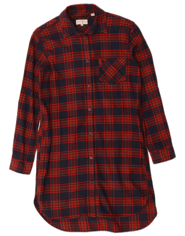 Jack Wills Womens Oversized Shirt Dress UK 6 XS Navy Blue Check Cotton