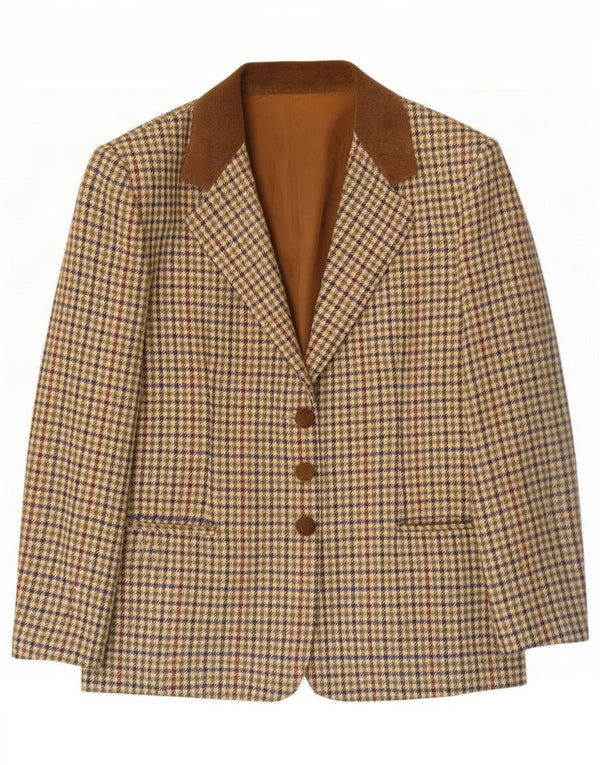 Vintage Womens 3 Button Blazer Jacket IT 44 Medium Green Houndstooth Wool