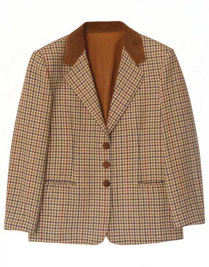 Vintage Womens 3 Button Blazer Jacket IT 44 Medium Green Houndstooth Wool
