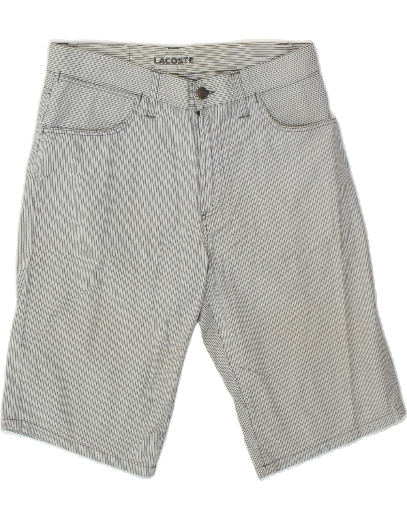 LACOSTE Mens Casual Shorts W30 Medium Grey Pinstripe Cotton