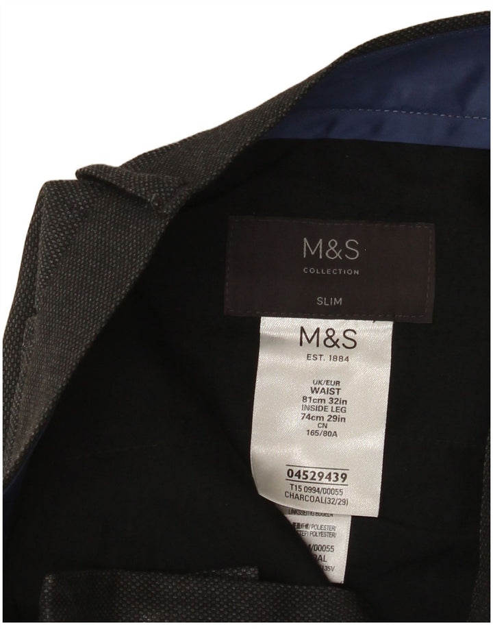 Marks & Spencer Mens Slim Suit Trousers W32 L29 Grey Polyester