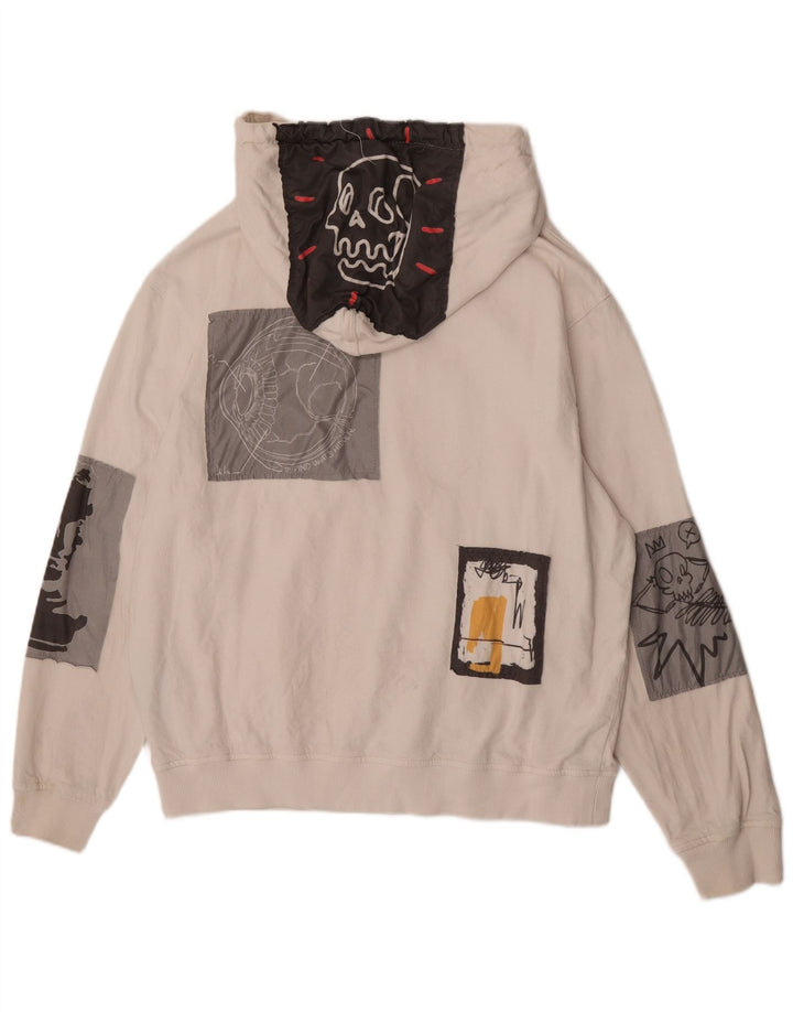 Zara Mens Graphic Loose Fit Hoodie Jumper Medium White