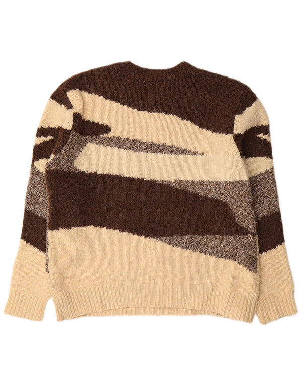 Zara Mens Crew Neck Jumper Sweater Medium Brown Colourblock Polyester
