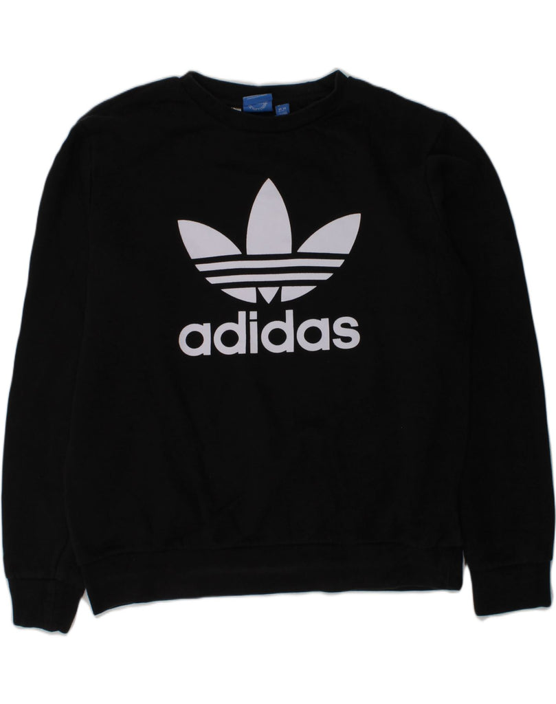 ADIDAS Boys Loose Fit Graphic Sweatshirt Jumper 13-14 Years Black Cotton | Vintage Adidas | Thrift | Second-Hand Adidas | Used Clothing | Messina Hembry 