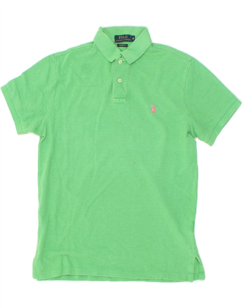 POLO RALPH LAUREN Mens Custom Fit Polo Shirt Medium Green Cotton | Vintage Polo Ralph Lauren | Thrift | Second-Hand Polo Ralph Lauren | Used Clothing | Messina Hembry 