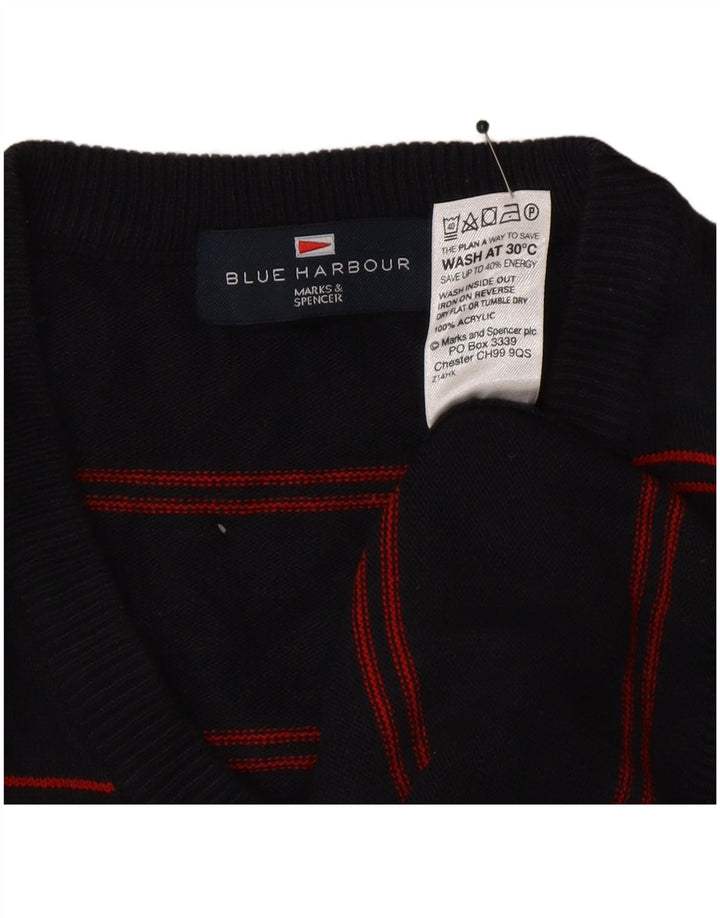 Marks & Spencer Mens Blue Harbour V-Neck Jumper Sweater Large Navy Blue