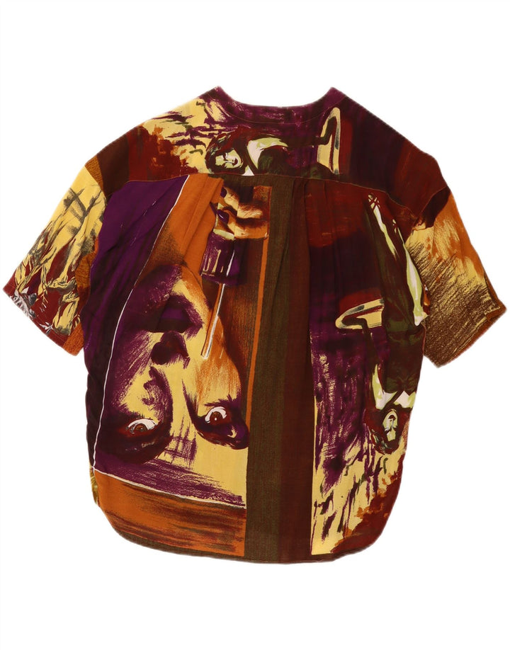 Vintage Womens Graphic Blouse Top IT 46 Large Brown Colourblock