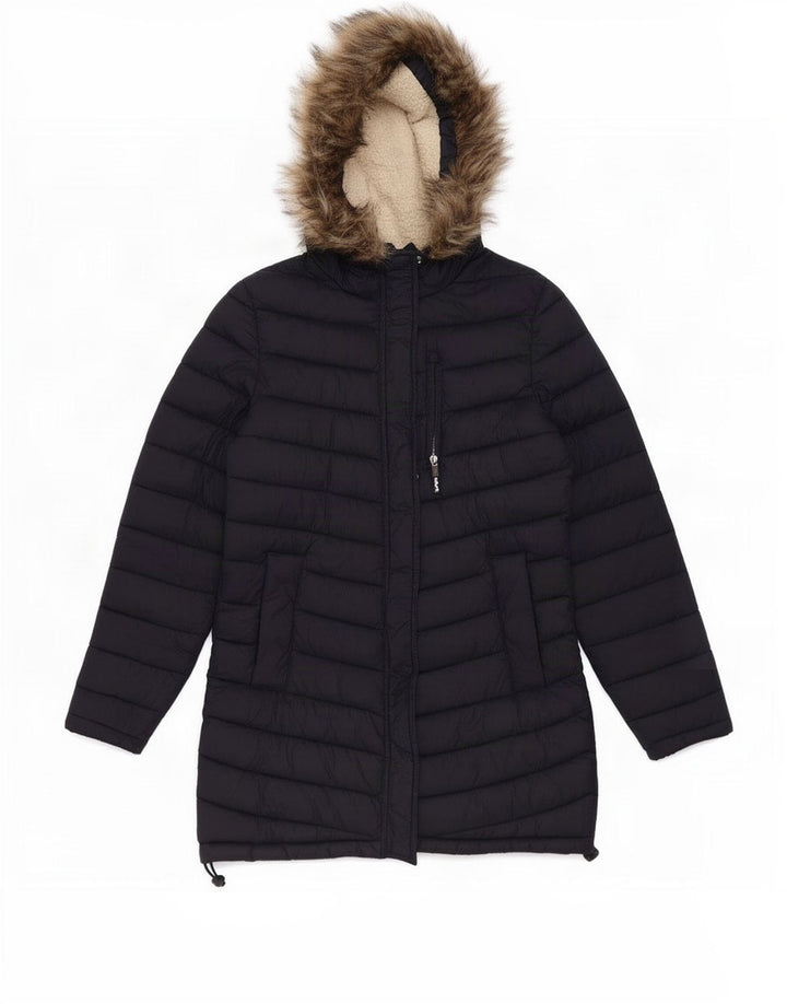Superdry Womens Hooded Padded Jacket UK 14 Medium Navy Blue Nylon