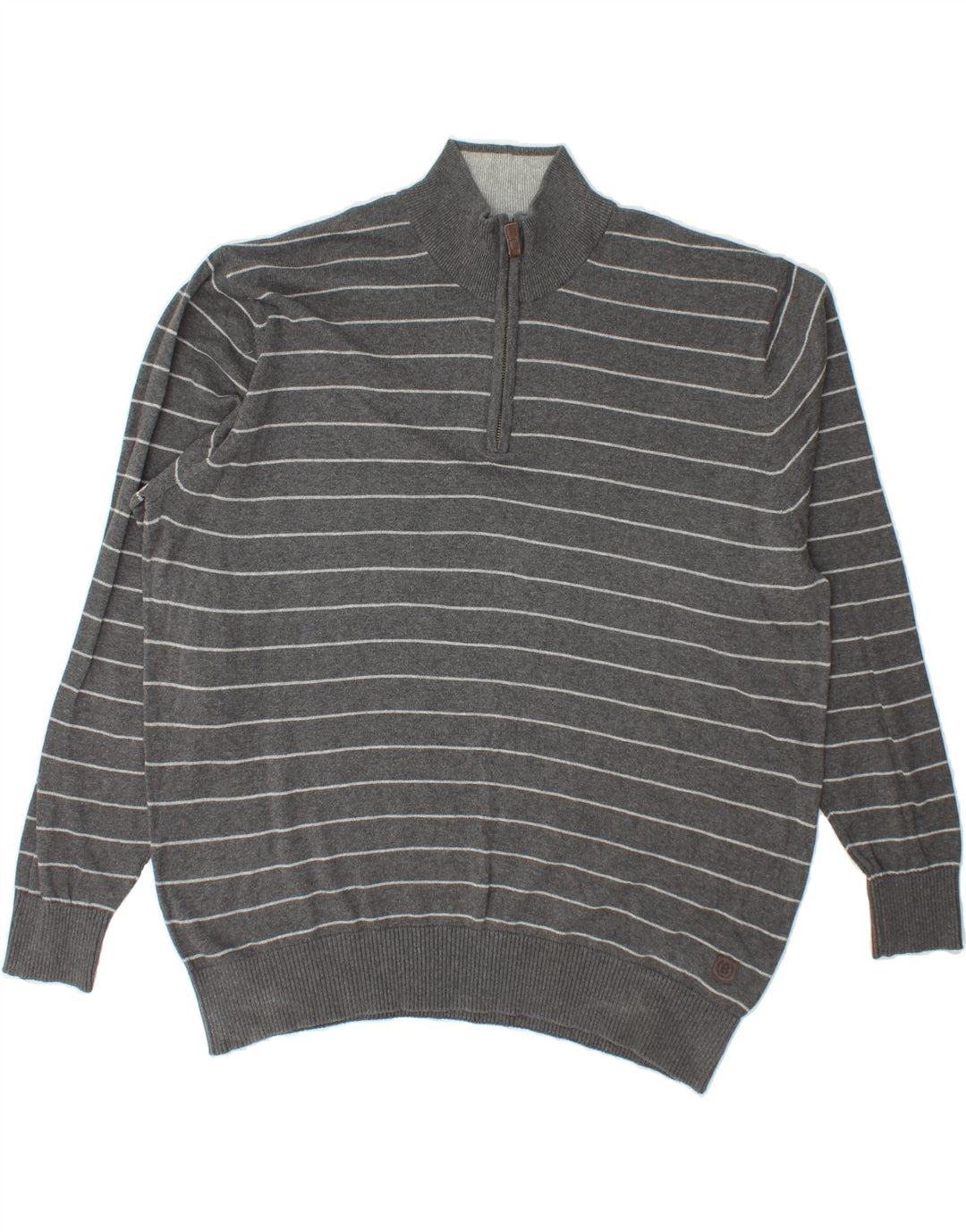 BLUE HARBOUR Mens Zip Neck Jumper Sweater 2XL Grey Striped Cotton Vintage Blue Harbour and Second-Hand Blue Harbour from Messina Hembry 