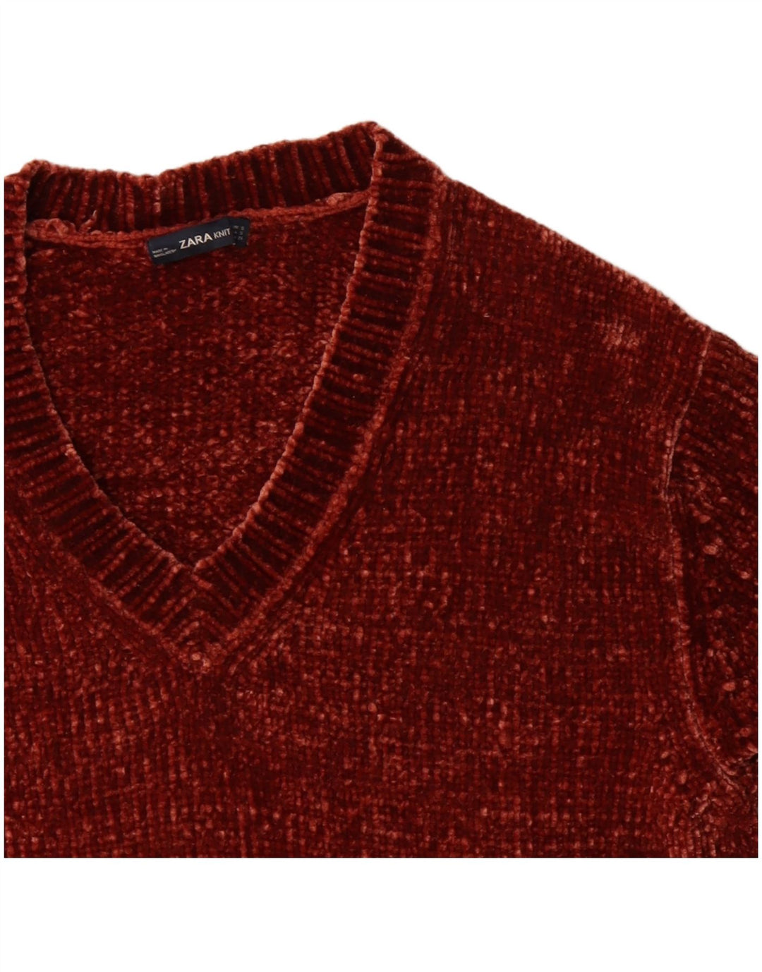 Zara Womens Oversized V-Neck Jumper Sweater UK 10 Small Brown Polyester