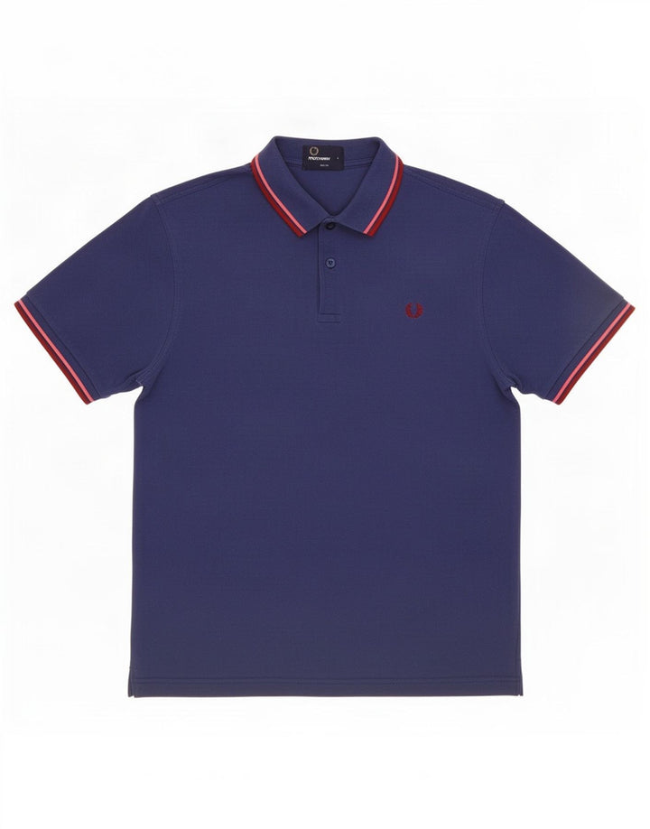 Fred Perry Mens Slim Fit Polo Shirt Large Navy Blue Cotton