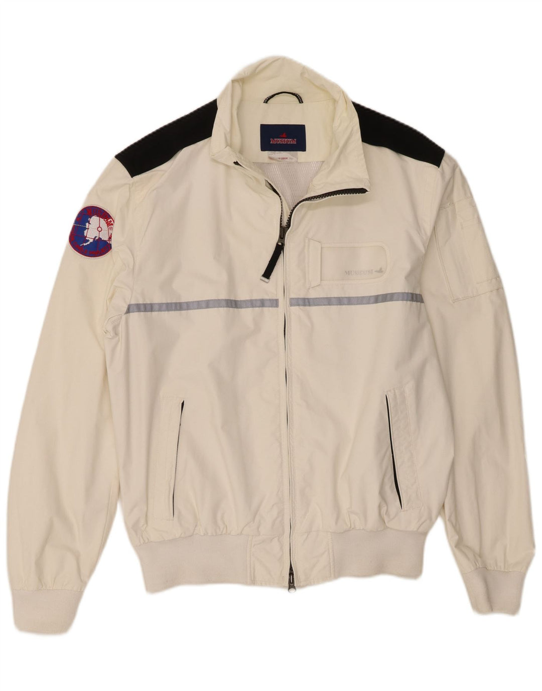 Museum Mens Graphic Bomber Jacket UK 42 XL Off White Colourblock Polyamide