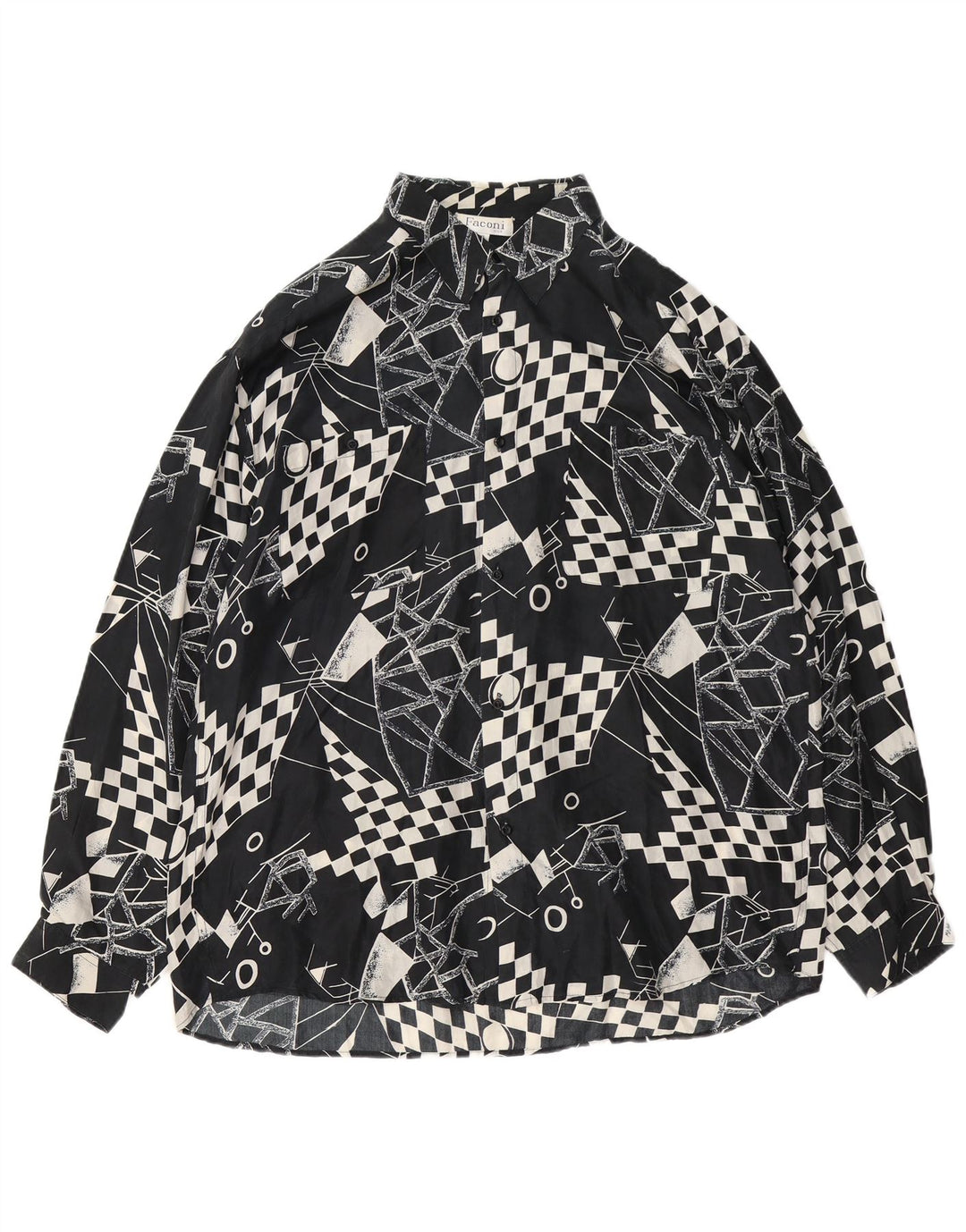 VINTAGE Mens Shirt XL Black Geometric Silk