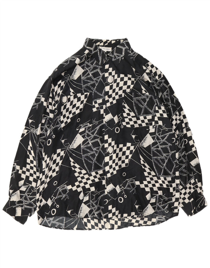 VINTAGE Mens Shirt XL Black Geometric Silk