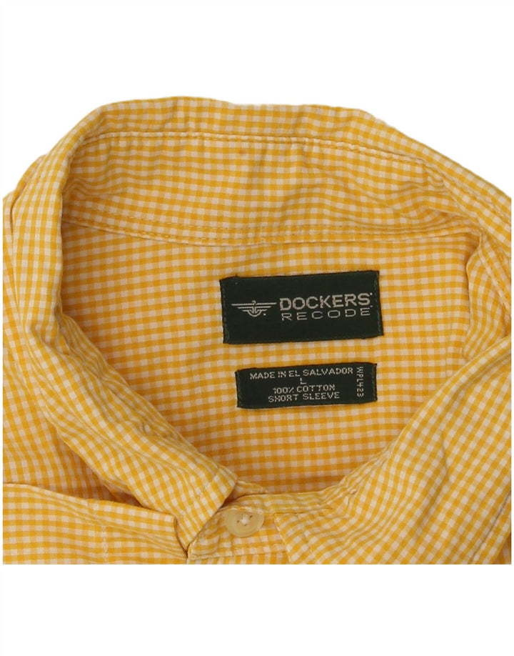 Dockers Mens Short Sleeve Shirt Large Yellow Gingham Cotton