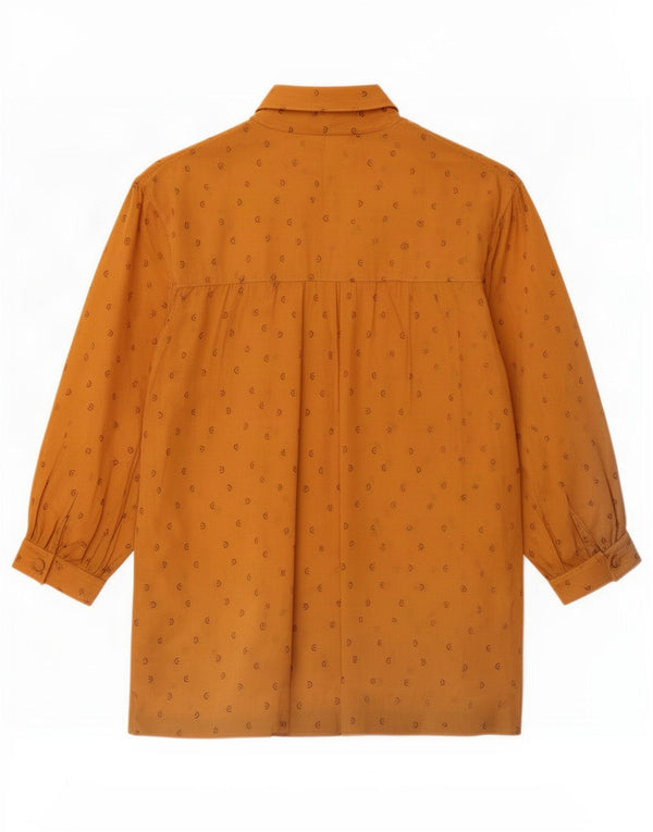 Vintage Womens 3/4 Sleeve Front Tie Shirt Blouse UK 16 Large Yellow Spotted