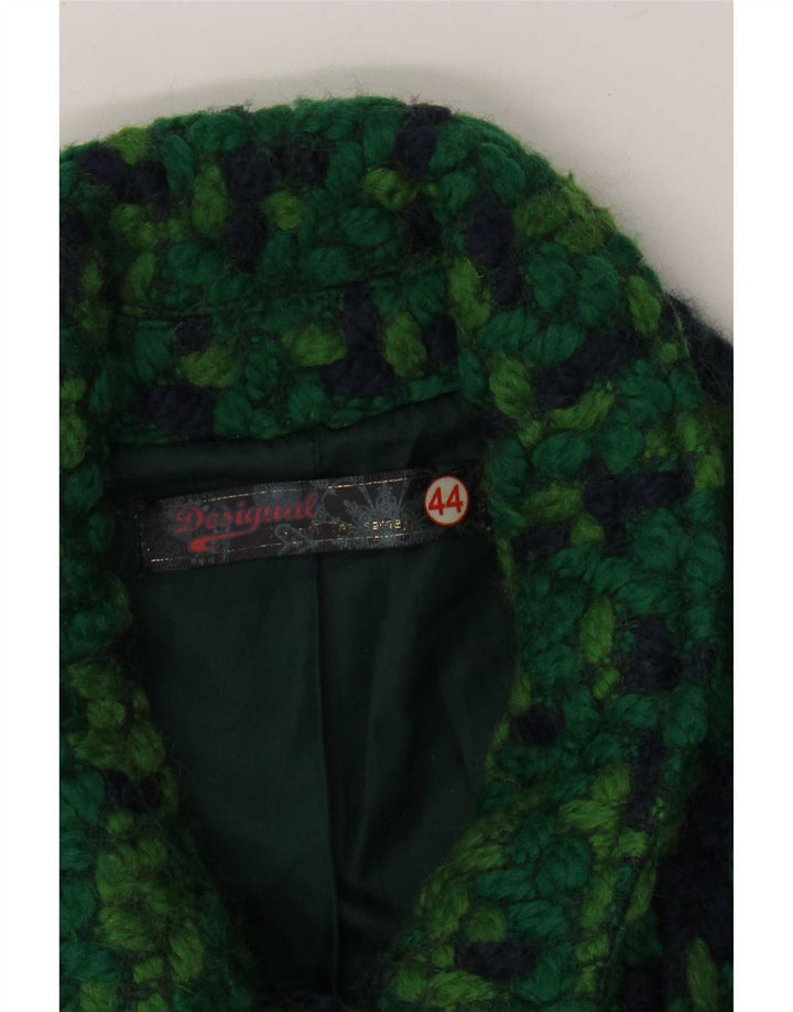 Desigual Womens Overcoat EU 44 XL Green Geometric Polyester
