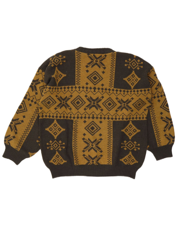Iceland Mens Crew Neck Jumper Sweater Large Khaki Fair Isle