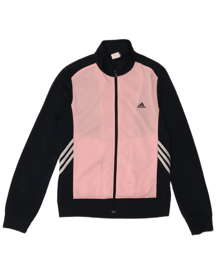 Adidas Womens Tracksuit Top Jacket UK 16 Large Navy Blue Colourblock