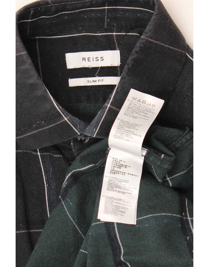 Reiss Mens Slim Fit Flannel Shirt Medium Black Check Cotton